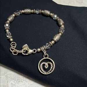 Silver and Crystal Beaded Bracelet with Heart Charm